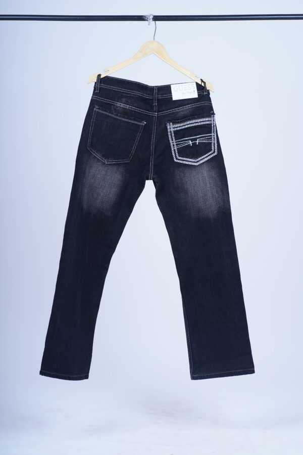 GUESS Men's Designer Straight Fit Black Jeans with Embroidered Back Pocket